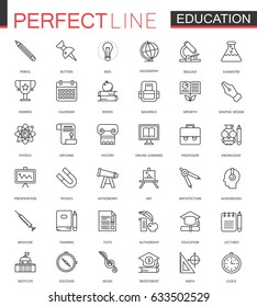 School university education thin line web icons set. Outline stroke icon design.