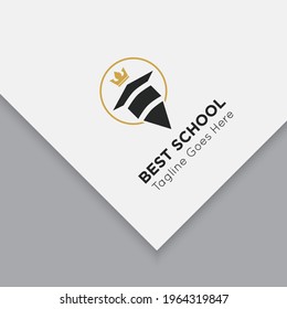 school university logo icon vector mockup pencil with mortarboard illustration design template
