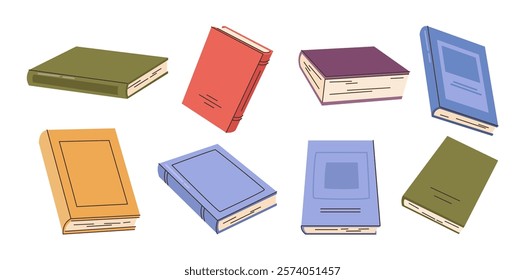 School or university textbooks, diaries and books with assignments. Vector isolated modern publications. Education supplies, studying, and obtaining knowledge. Literature and reading hobby