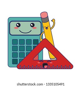 School utensils kawaii cartoons