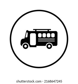 School, van, education icon. Black vector graphics.