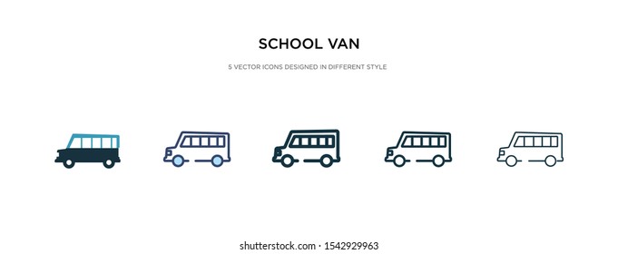 school van icon in different style vector illustration. two colored and black school van vector icons designed in filled, outline, line and stroke style can be used for web, mobile, ui