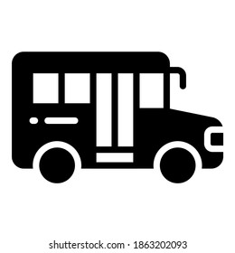 icono del glifo vector de la camioneta escolar, icono de escuela y educación