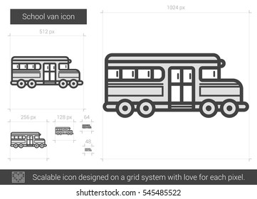 School van vector line icon isolated on white background. School van line icon for infographic, website or app. Scalable icon designed on a grid system.