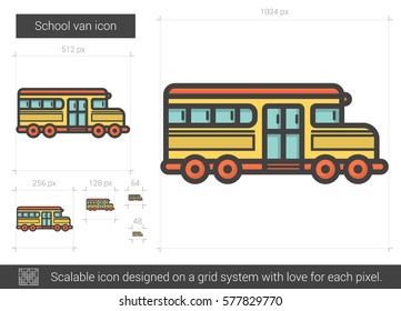 School van vector line icon isolated on white background. School van line icon for infographic, website or app. Scalable icon designed on a grid system.