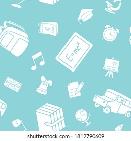 School - Vector background (seamless pattern) of silhouettes education accessories for graphic design