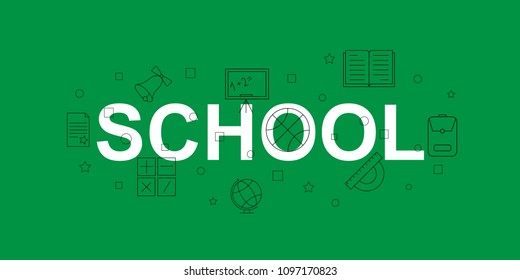 School vector banner. Word with line icon. Vector background	