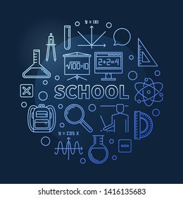 School vector concept blue round outline illustration on dark background