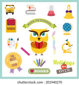 School vector design elements. Back to school flat design hand drawn graphics