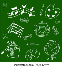 School vector doodles collection stock on green backgrounds