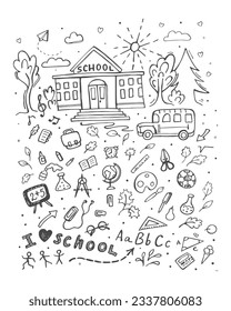 School. Vector doolde set. Education concept. Doodle elements connected with school.