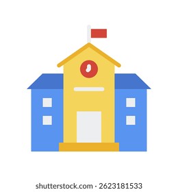 School Vector for Education Institution and Student Life. School building icon representing classes, learning, and knowledge. Flat Icon