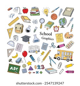 School Vector graphics set, School Clipart Set, , School Supplies Clipart Set, Scrapbooking, Pencils, Crayons, kids Crafts, Back to School, Teaching Materials