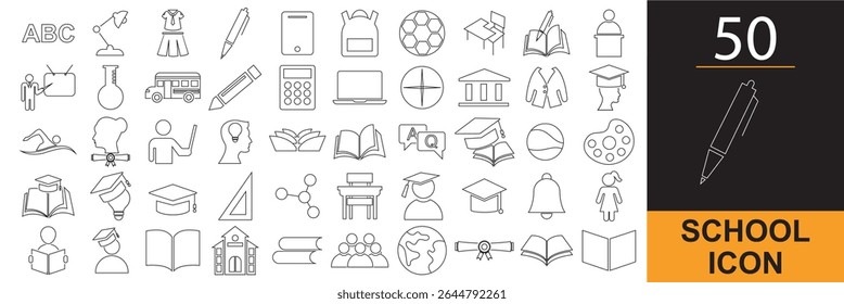School vector icon . Containing learning, teacher, book, education, graduation, school subjects, classroom, pen, students andetc.  Vector illustration. EPS 10