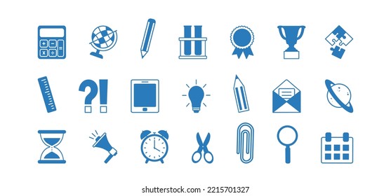 Icono de vector escolar, conjunto de educación, colección de línea de suministros de oficina, signo de negocios aislado en fondo blanco. Ilustración