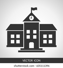 School vector icon on grey background, isolated building