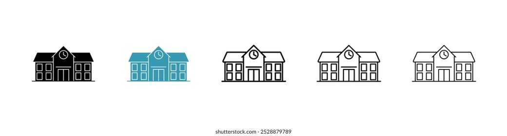Conjunto de iconos de Vector escolar en colores negro y azul.