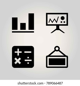 School vector icon set. calculator, analutics and sign