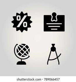 School vector icon set. diploma, globe and earth globe