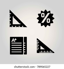 School vector icon set. exam, persentage and set square