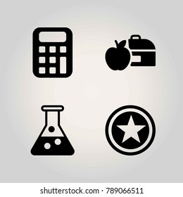School vector icon set. flask, calculator and star
