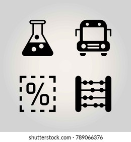 School vector icon set. percentage, school bus and abacus