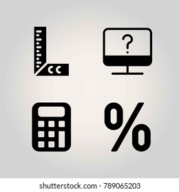 School vector icon set. persentage, calculator and monitor