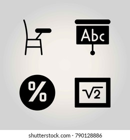 School vector icon set. presentation, persentage and blackboard