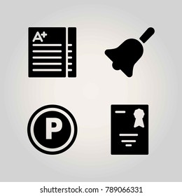 School vector icon set. serticifate, parking and sign