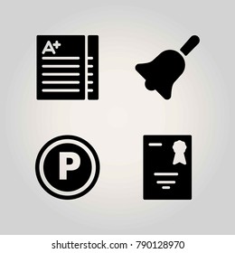 School vector icon set. serticifate, parking and sign