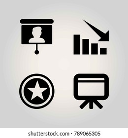School vector icon set. whiteboard, blackboard and arrow