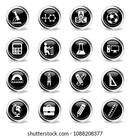 school vector icons - black round chrome buttons