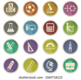 school vector icons in the form of round paper labels