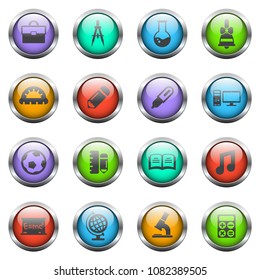 school vector icons on color glass buttons