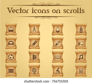 school vector icons on scrolls for your creative ideas
