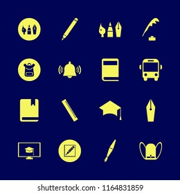 school vector icons set. with drawing painting tools, book, school bell and fountain pen in set