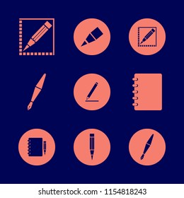 school vector icons set. with fountain pen, notebook pencil, notebook and pencil in set
