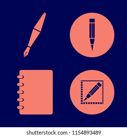 school vector icons set. with fountain pen, notebook and pencil in set