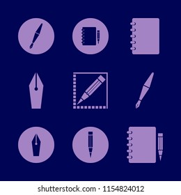 school vector icons set. with notebook, notebook pencil, pencil and fountain pen in set