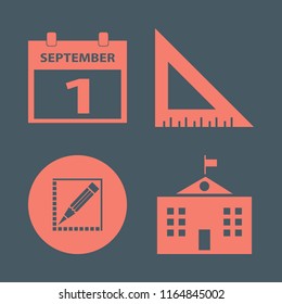 school vector icons set. with ruler, first september calendar, university campus and pencil in set