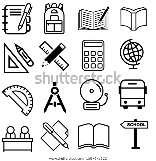 School vector icons set. study\
illustration sign collection. algebra symbol. geometry\
icon.