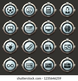 School vector icons in the stylish round buttons for mobile applications and web