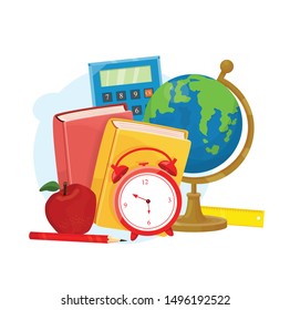 school vector illustration with alarm clock and books