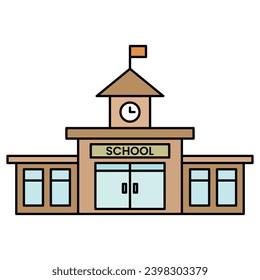 School vector illustration on white background. School building. Students go to school. Back to school.