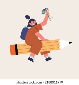 School Vector Illustration.School Girl Character Constructor Character illustration for design online classes or seminar banner, ads, landing page, application.
