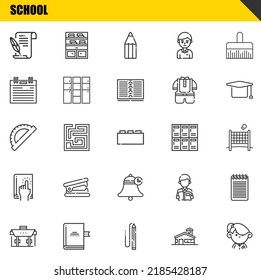 school vector line icons set. literature, briefcase and protractor Icons. Thin line design. Modern outline graphic elements, simple stroke symbols stock illustration