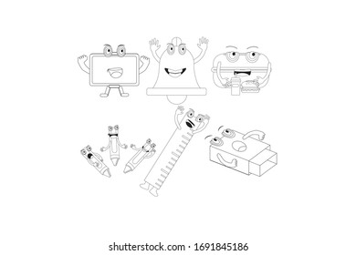 Paquete de ilustraciones de diseño de esquema de vectores de escuela