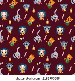 School vector seamless pattern. Animal students.