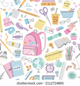 School vector seamless pattern. Stationery background texture