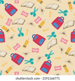 School vector seamless pattern. Stationery background texture